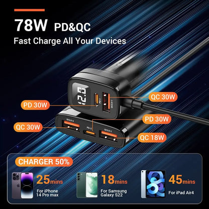 78W USB 5 Ports Car Charger